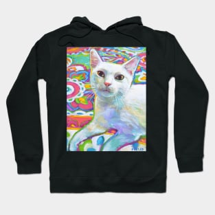 White Cat with Bright Florals Hoodie